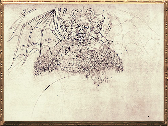 D’après Lucifer, la Divine Comédie, esquisse, Sandro Botticelli, 1480-1495 apjc, XVe siècle, Renaissance italienne. (Marsailly/Blogostelle)