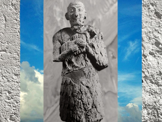 D'après un orant royal et capridé en offrande, albâtre, vers 2400 ans avjc, période des dynasties archaïques, pays d'Élam, actuel Iran, Orient ancien. (Marsailly/Blogostelle)