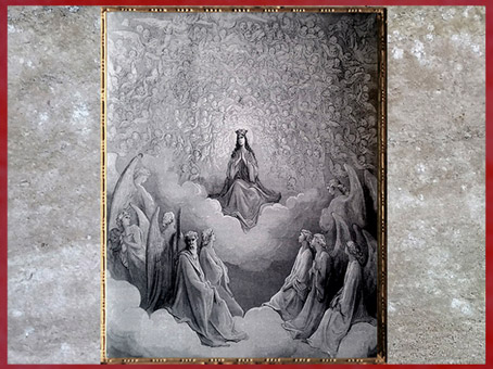 D'après la Lumineuse Vision de la Vierge, de Gustave Doré, 1861, Empyrée, Divine Comédie, XIXe siècle. (Marsailly/Blogostelle)