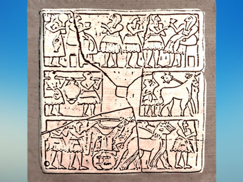 D'après des festivités du Nouvel-An, bas-relief perforé, vers 2700-avjc, Khafadje, époque des dynasties archaïques sumériennes, Mésopotamie. (Marsailly/Blogostelle)