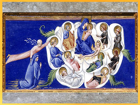D'après la Rose Céleste, Empyrée, Divine Comédie, de Giovanni di Paolo, 1450, Toscane, XVe siècle, Renaissance. (Marsailly/Blogostelle)