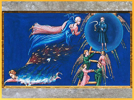 D'après l'Empyrée, Sphère de Saturne, La Divine Comédie, Giovanni di Paolo, 1450, Toscane, XVe siècle, Renaissance. (Marsailly/Blogostelle)
