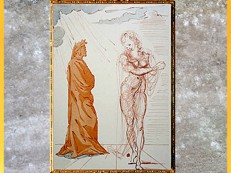 D'après... Citation. Dante et Béatrice, La Divine Comédie, Salvador Dali, 1950, aquarelle, XXe siècle. (Marsailly/Blogostelle)