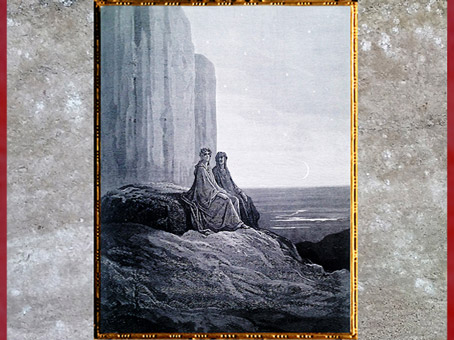 D'après Dante et Virgile sur la Plage du Purgatoire, de Gustave Doré, 1861, La Divine Comédie, XIXe siècle. (Marsailly/Blogostelle)