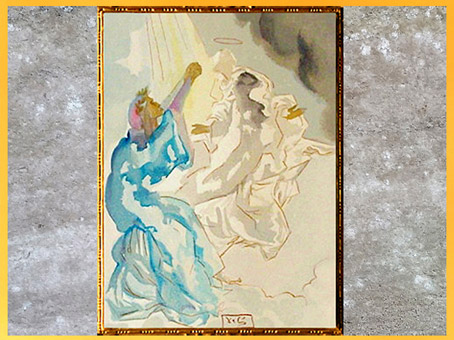 D'après... Citation. Dante et Béatrice, La Divine Comédie, Salvador Dali, 1950, aquarelle, XXe siècle. (Marsailly/Blogostelle)