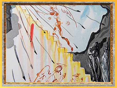 D'après... Citation. L'échelle d'Or du Paradis, La Divine Comédie, Salvador Dali, 1950, aquarelle, XXe siècle. (Marsailly/Blogostelle)