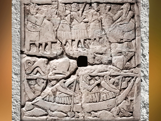 D'après des scènes de banquet, bas-relief perforé, vers 2700 - 2650 avjc, époque des dynasties archaïques sumériennes, Mésopotamie. (Marsailly/Blogostelle)
