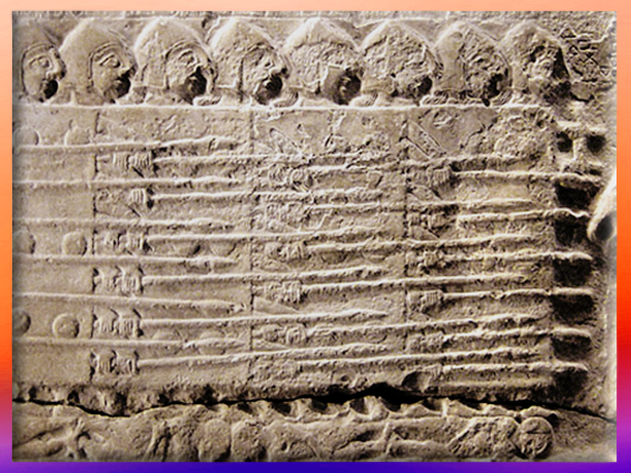 D’après la stèle d’Eannatum, phalange de guerriers, calcaire, vers 2450 avjc, dynasties archaïques sumériennes, antique Girsu-Tello, Irak actuel, Mésopotamie. (Marsailly/Blogostelle)