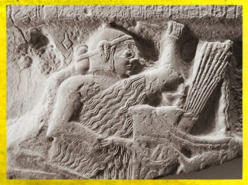 D'après la stèle d'Eannatum, roi de Lagash, détail, vers 2450 avjc, vers 2450 avjc, dynasties archaïques sumériennes, antique Girsu-Tello, Irak actuel, Mésopotamie. (Marsailly/Blogostelle)