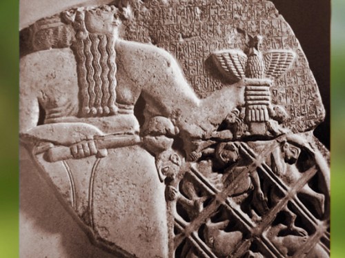 D'après Ningirsu, stèle d'Eannatum, roi de Lagash, dite Stèle des Vautours, vers 2450 avjc, dynasties archaïques sumériennes, antique Girsu-Tello, Irak actuel, Mésopotamie. (Marsailly/Blogostelle)