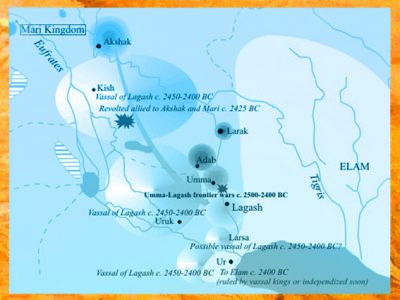 D'après une carte de la Mésopotamie, Lagash. (Marsailly/Blogostelle)