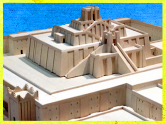 D'après la ziggurat d'Ur érigée à l'origine Ur-Nammu, maquette, vers 2100 avjc, époque de la IIIe dynastie d'Ur, Irak actuel, Mésopotamie. (Marsailly/Blogostelle)