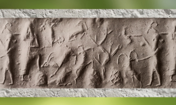 D’après une scène champêtre et bosquet, empreinte de sceau, période de l’empire d’Agadé (Akkad), fin du IIIe millénaire avjc, Mésopotamie. (Marsailly/Blogostelle)