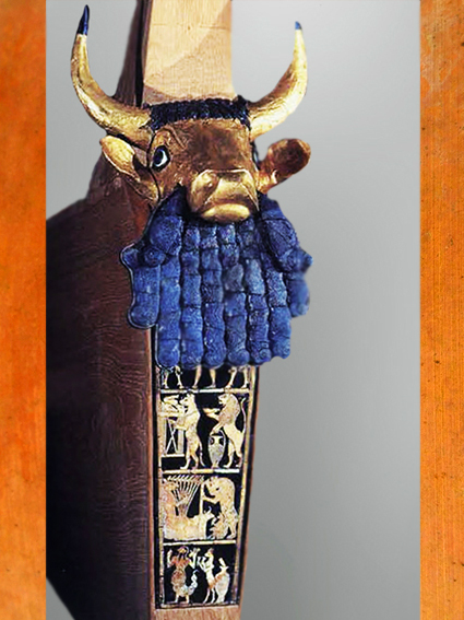 D'après la lyre dite du roi, sépulture de la reine Puabi, tombes royales d'Ur, vers 2600-2500 avjc, période des dynasties archaïques sumériennes, Ur, Irak actuel, Mésopotamie. (Marsailly/Blogostelle)