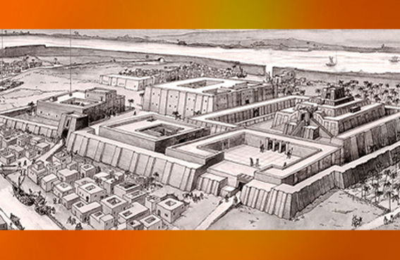 D'après des reconstitutions de la cité d'Ur, fondée au IIIe millénaire avjc, dynasties archaïques sumériennes, Ur, actuel Irak, Mésopotamie. (Marsailly/Blogostelle)