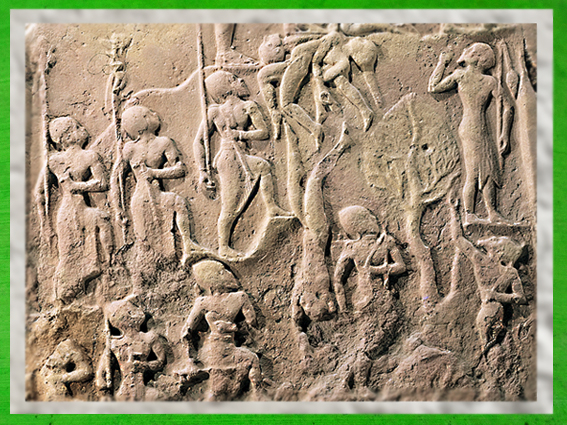 D'après la stèle de Victoire de Narâm-Sîn, les guerriers, détail, vers 2230 avjc, dynastie d'Akkad, époque d'Agadé, butin de Suse, Mésopotamie. (Marsailly/Blogostelle)