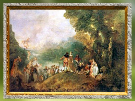D’après le Pèlerinage à l’île de Cythère, Antoine Watteau, huile sur toile achevée en 1717, France, XVIIIe siècle, art Rocaille. (Marsailly/Blogostelle)