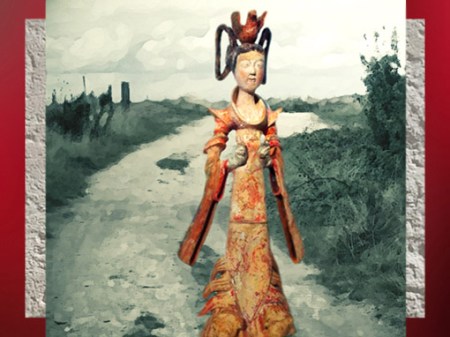 D'après une Dame de la cour, terre cuite peinte, dynastie Tang, 618-907, Chine ancienne. (Marsailly/Blogostelle)