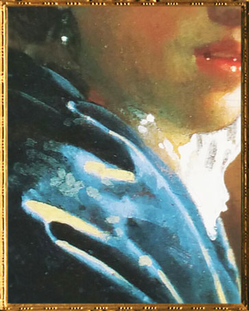 D'après La Jeune Femme au Chapeau Rouge, détail, Johannes Vermeer, vers 1665, IVM, XVIIe siècle, peinture hollandaise. (Marsailly/Blogostelle)