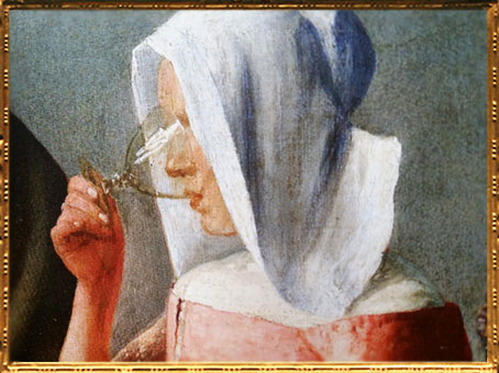 D'après Le Verre de Vin, détail, Johannes Vermeer, 1660-1661, XVIIe siècle, peinture hollandaise. (Marsailly/Blogostelle)