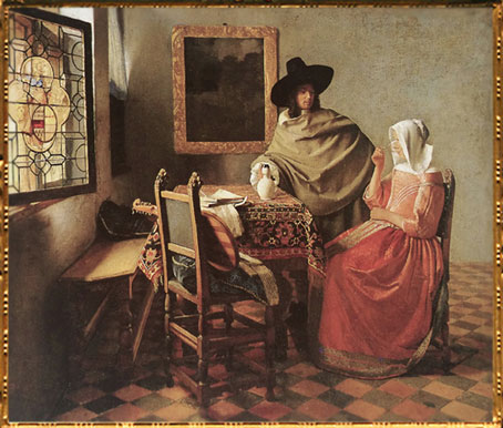 D'après Le Verre de Vin, Johannes Vermeer, 1660-1661, XVIIe siècle, peinture hollandaise. (Marsailly/Blogostelle)(Marsailly/Blogostelle)