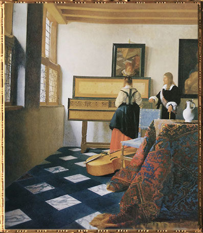 D'après la Dame au Virginal, détail, Johannes Vermeer, 1662-1664, IVMeer, leçon de Musique. (Marsailly/Blogostelle)