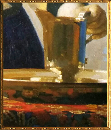 D'après La Jeune Femme à l'Aiguière, détail des reflets, Johannes Vermeer, 1664-1665. (Marsailly/Blogostelle)