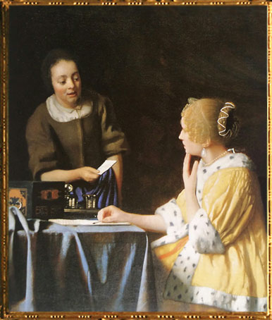 D'après La Maîtresse et la Servante, Johannes Vermeer, 1667, XVIIe siècle, peinture hollandaise. (Marsailly/Blogostelle)