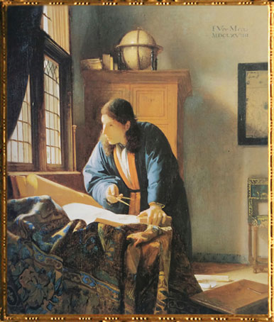 D'après Le Géographe, signature IVMeer, Johannes Vermeer, 1668-1669, XVIIe siècle, peinture hollandaise. (Marsailly/Blogostelle)