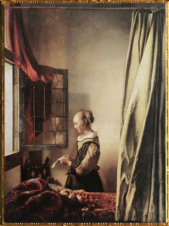 D'après La Liseuse à la Fenêtre, Johannes Vermeer, 1657, XVIIe siècle, peinture hollandaise. (Marsailly/Blogostelle)