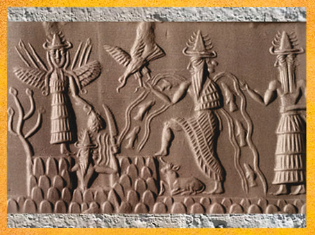 D’après le sceau du scribe Adda, détail, vers 2350-2200 avjc époque d'Agadé, Mésopotamie. (Marsailly/Blogostelle)