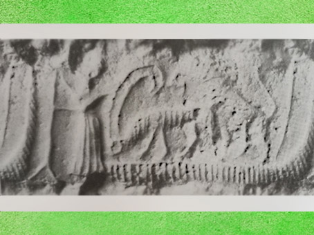 D’après des Animaux sur un bateau, sceau, vers 2300 avjc, période d'Agadé, Girsu-Tello, Mésopotamie. (Marsailly/Blogostelle)