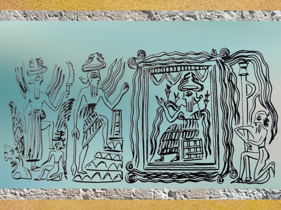 D’après Enki-Ea, dieu de l’Abîme et des Eaux Douces, cylindre d'Ur, vers 2300-2200 avjc, époque d'Agadé, Mésopotamie. (Marsailly/Blogostelle)