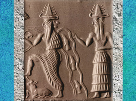 D’après Ea et son assistant Ushmu à deux visages, détail, sceau scribe Adda, vers 2350-2200 avjc, période d’Agadé, Mésopotamie. (Marsailly/Blogostelle)