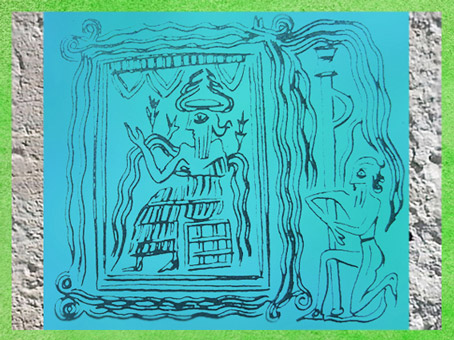 D’après le dieu Enki-Ea sur son trônant dans sa demeure, détail, empreinte de sceau, Ur, vers 2300-2200 avjc, époque d'Agadé, Mésopotamie. (Marsailly/Blogostelle)