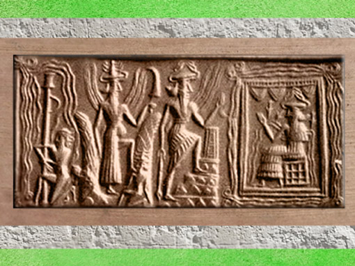 D’après Enki-Ea, dieu de l’Abîme et des Eaux Douces, cylindre d'Ur, vers 2300-2200 avjc, époque d'Agadé, Mésopotamie. (Marsailly/Blogostelle)