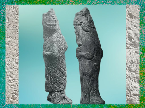 D'après deux carpes Apkallu anthropomorphes, terre cuite, cité babylonienne de Ninive, Assyrie. (Marsailly/Blogostelle)
