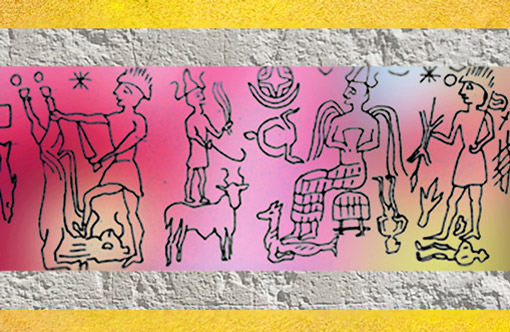 D'après les dieux Enlil, Enki-Ea, et le sacrifice du taureau, vers 1900-1800 avjc, art assyrien, Orient ancien. (Marsailly/Blogostelle)