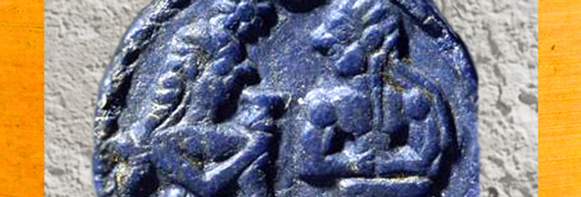 D'après un jeton en lapis-lazuli, élamite, ouverture, IIIe dynastie d'Ur. (Marsailly/Blogostelle