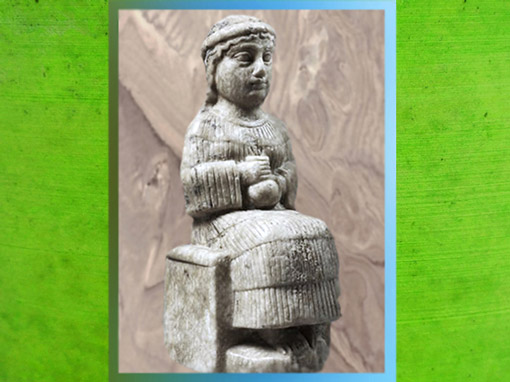 D'après une statuette d'orante porteuse de vase, vers 2150-2000 avjc, époque néo-sumérienne, Mésopotamie. (Marsailly/Blogostelle)
