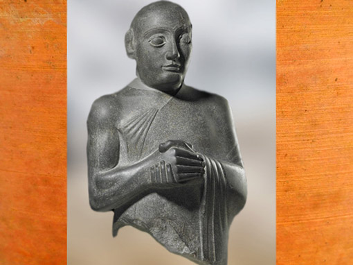 D'après Gudea représenté tête nue, diorite, vers 2130 avjc, diorite, époque néo-sumérienne, Mésopotamie. (Marsailly/Blogostelle)