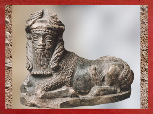 D'après une statuette de taureau à tête humaine, stéatite, 2150-2100 avjc, époque néo-sumérienne, Mésopotamie. (Marsailly/Blogostelle)