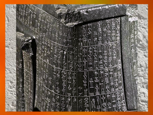 D’après la statue de Gudea Architecte (acéphale), détail inscription, diorite, vers 2120 avjc, époque néo-sumérienne, antique Girsu-Tello, Mésopotamie. (Marsailly/Blogostelle)