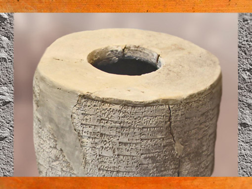 D'après les cylindres de Gudea, perforation centrale, terre cuite, vers 2120 avjc, antique Girsu, époque néo-sumérienne, Tello, Irak actuel, Mésopotamie (Marsailly/Blogostelle)