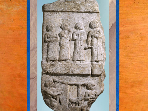 D'après une stèle dite de la Musique, époque de Gudea, prince de Lagash, vers 2120 avjc, Girsu-Tello, époque néo-sumérienne, Mésopotamie. (Marsailly/Blogostelle)