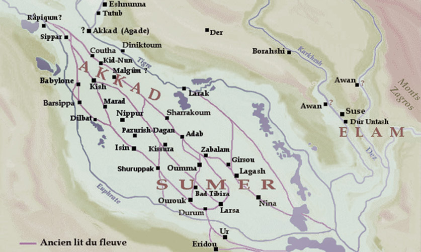 D'après Akkad, Sumer et la cité de Lagash en Mésopotamie, Suse en Elam, Orient ancien. (Marsailly/Blogostelle)