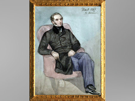 D'après Prosper Mérimée assis dans un fauteuil rose, de Cécile Delessert, 1847, aquarelle, XIXe siècle. (Marsailly/Blogostelle)