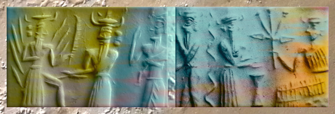 D'après le dieu-flammes et la déesse aux épis, période Akkad, ouverture Mésopotamie. (Marsailly/Blogostelle)