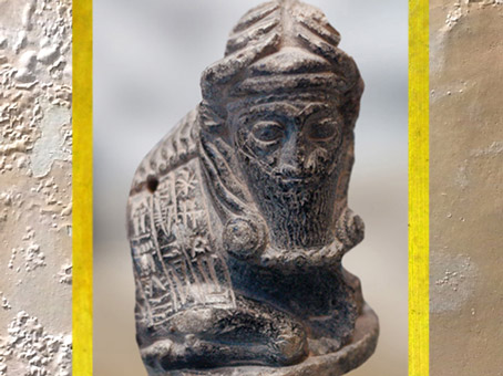 D’après une statuette de taureau androcéphale, vouée par Gudea, vers 2120 avjc, époque néo-sumerienne, antique Girsu, Tello, Mésopotamie. (Marsailly/Blogostelle)