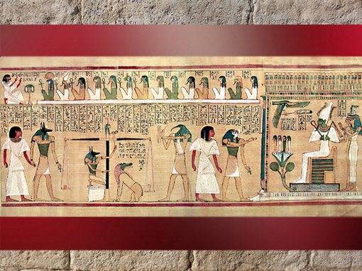 D'après La Pesée du Cœur, Livre des Morts, vers 1275 avjc, papyrus d'Hounefer, XIXe dynastie, Thèbes, Égypte ancienne. (Marsailly/Blogostelle)